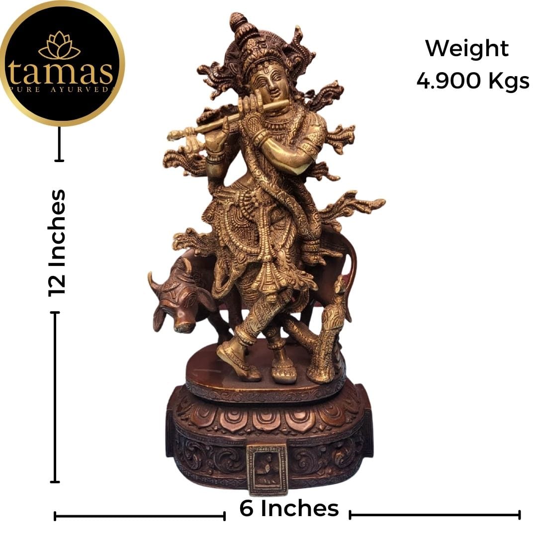 Brass krishna with peacock